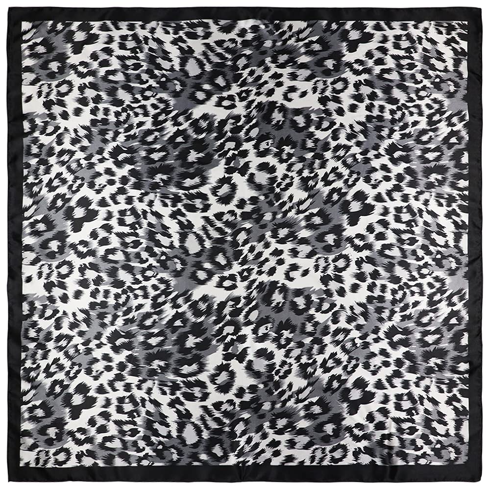 vabovin 35" Large Square Satin Headscarf Silk Likef Scarf Fashion Neckerchief Women's Hair Sleeping Wraps (Silver Black Leopard)