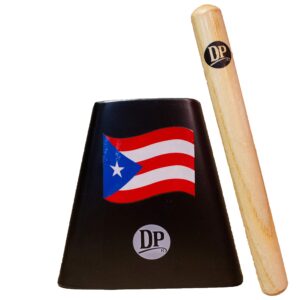 DP Music Puerto Rico Flag 6 Inch Metal Cow Bell Noise Maker with Beater - Cowbell for Sporting, Football Games, Events - Percussion Musical Instrument