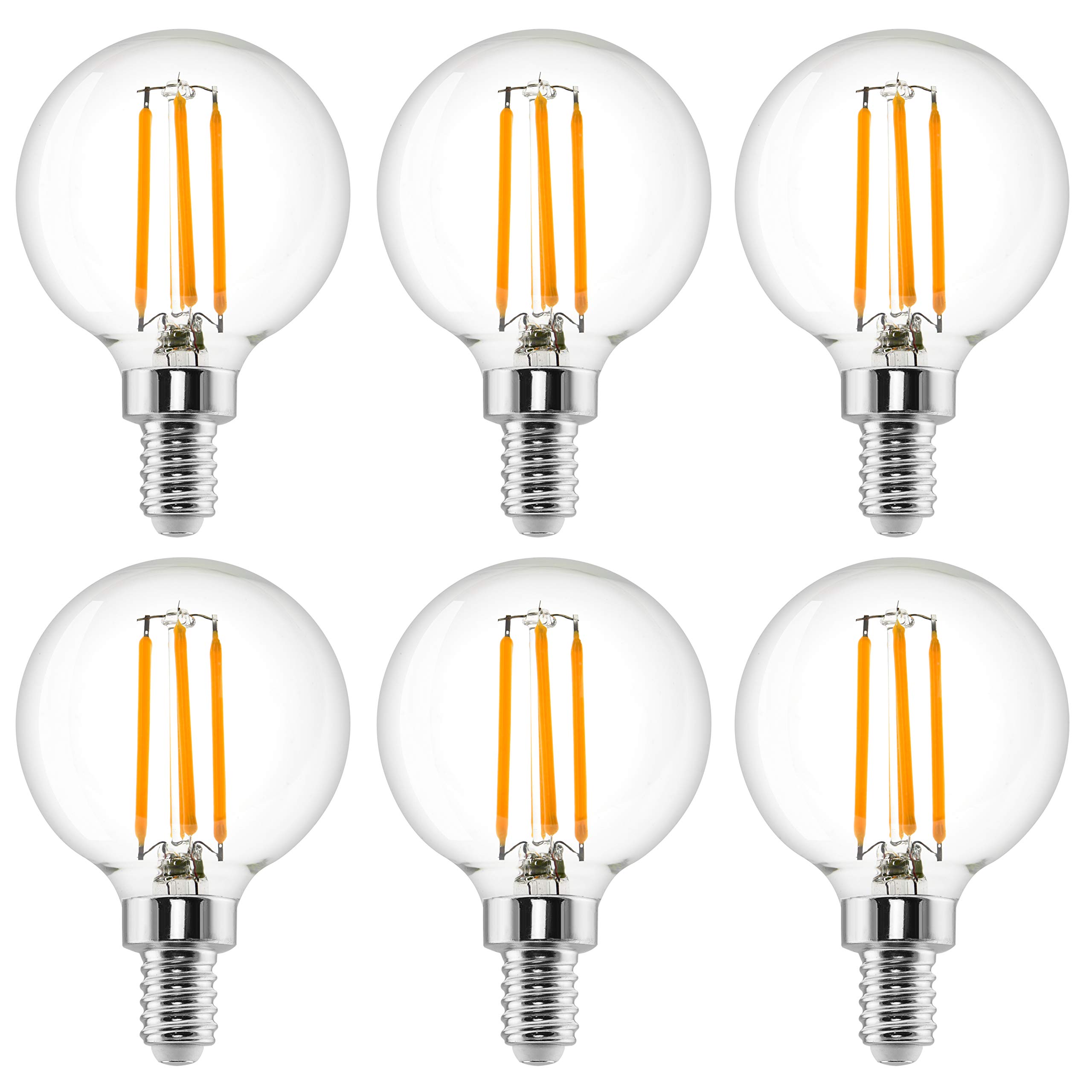 6 Pack G16.5 Light Bulb LED 4W - 2700K Warm White Dimmable 40W Equivalent E12 Candelabra Bulb 120V - Short Light Bulbs Bedroom, Kitchen, Pendant, Chandeliers, Vanity Bulbs, LED G50 Globe Light Bulbs