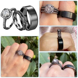 Ahloe Jewelry CEJUG 2Ct 18k Black Gold Wedding Ring Sets for Women and Men Hers His Titanium Bands Stainless Steel Couple Rings Cz Size 10&7