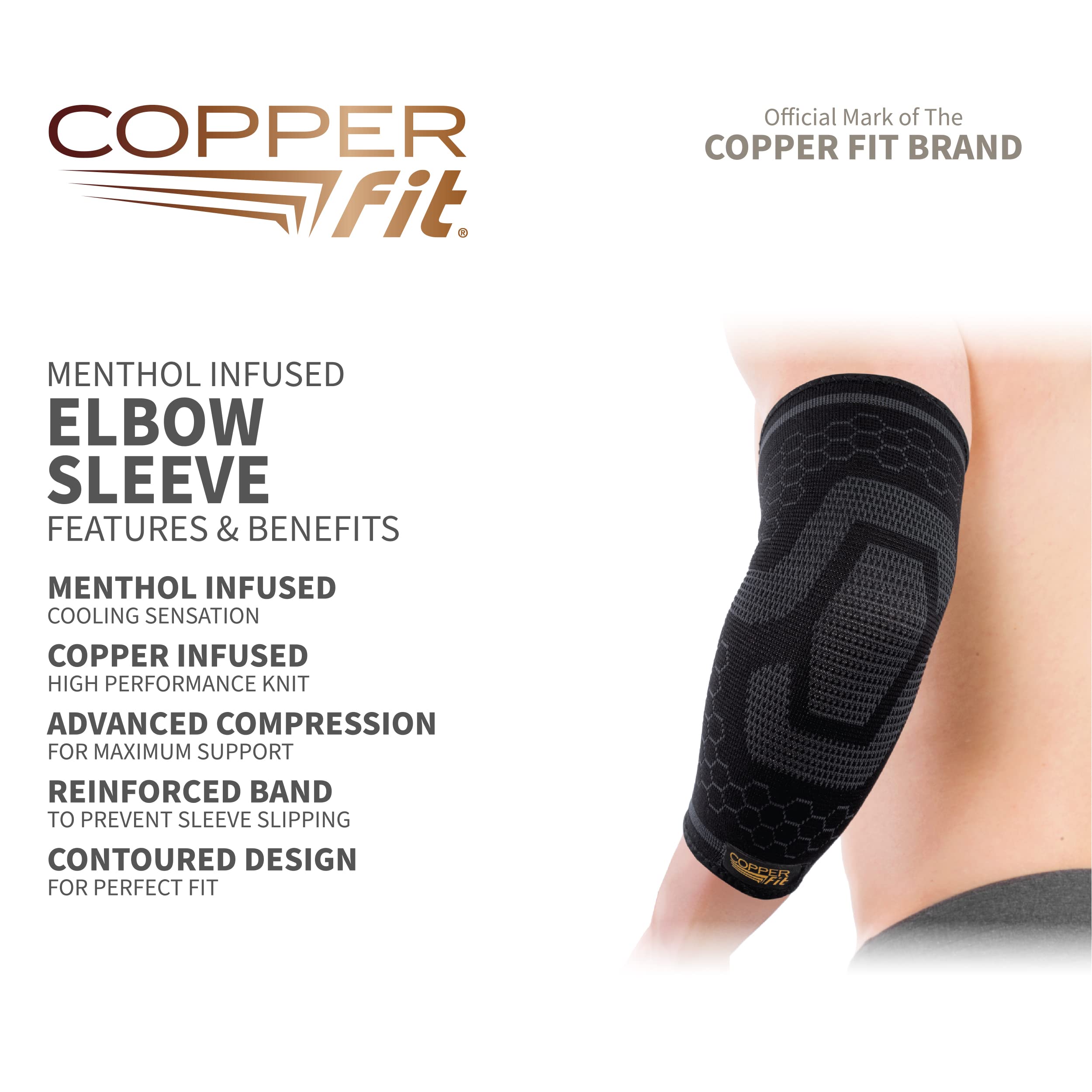 Copper Fit Womens ICE Elbow Compression Sleeve Infused Menthol, Black, Large/X-Large