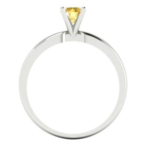 Clara Pucci 0.50ct Round Cut Solitaire Natural Yellow Citrine Engagement Bridal Promise Anniversary Ring in 18K White Gold Size 4.25