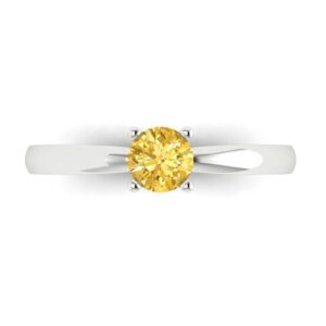 clara pucci 0.50ct round cut solitaire natural yellow citrine engagement bridal promise anniversary ring in 18k white gold size 4.25