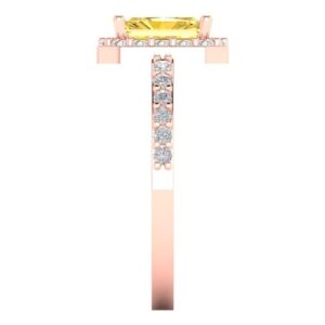 Clara Pucci 2.07 ct Emerald Cut Solitaire Halo Genuine Natural Yellow Citrine Engagement Promise Anniversary Bridal Ring 18K Rose Gold 9