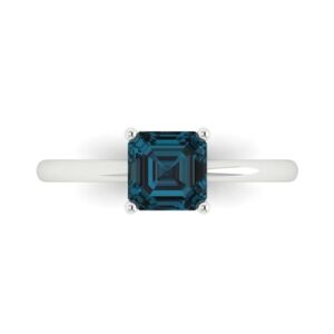 clara pucci 1.0 ct asscher cut solitaire natural london blue topaz engagement bridal promise anniversary ring 18k white gold size 3.5