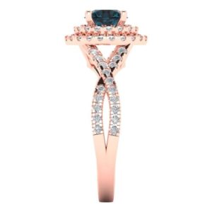 Clara Pucci 1.40 ct Round Cut Solitaire halo Natural London Blue Topaz Engagement Promise Anniversary Bridal Ring 18K Rose Gold 8.5