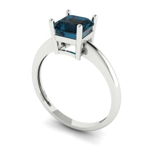 Clara Pucci 1.0 ct Asscher Cut Solitaire Natural London Blue Topaz Engagement Bridal Promise Anniversary Ring 18K White Gold Size 3.5