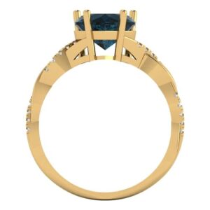 Clara Pucci 2.19ct Heart Cut Twisted Solitaire Natural London Blue Topaz Engagement Promise Anniversary Bridal Ring 18K Yellow Gold 9.5