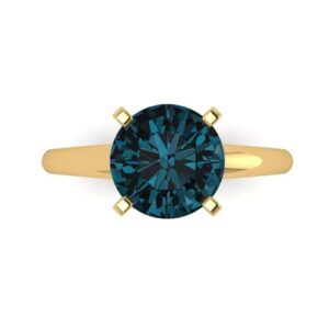 Clara Pucci 2.50ct Round Cut Solitaire Natural London Blue Topaz Engagement Bridal Promise Anniversary Ring in 18K Yellow Gold 5.25