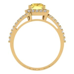 Clara Pucci 2.10ct Emerald Cut Solitaire Halo Natural Yellow Citrine Engagement Promise Anniversary Bridal Ring 18K Yellow Gold 10.5