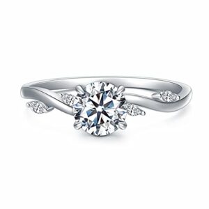 Aihpos Classic Round Engagement Rings for Women Platinum Plated Silver, 1-1/5 Carat (ctw) Moissanite Engagement Rings Wedding Anniversary Rings Size 5-9 (6)