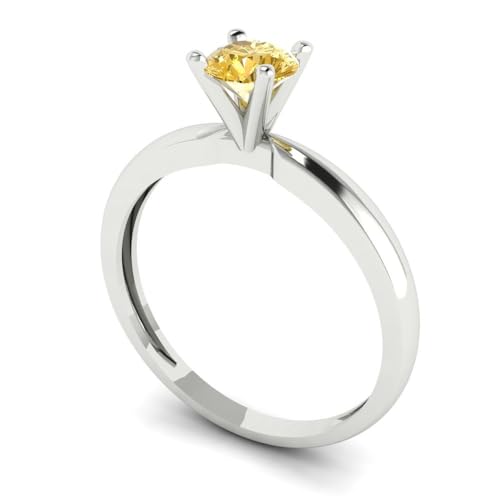 Clara Pucci 0.50ct Round Cut Solitaire Natural Yellow Citrine Engagement Bridal Promise Anniversary Ring in 18K White Gold Size 4.25