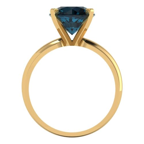 Clara Pucci 2.50ct Round Cut Solitaire Natural London Blue Topaz Engagement Bridal Promise Anniversary Ring in 18K Yellow Gold 5.25