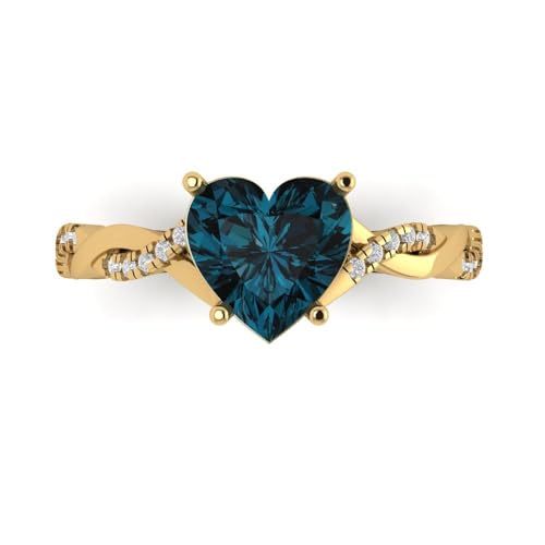 Clara Pucci 2.19ct Heart Cut Twisted Solitaire Natural London Blue Topaz Engagement Promise Anniversary Bridal Ring 18K Yellow Gold 9.5