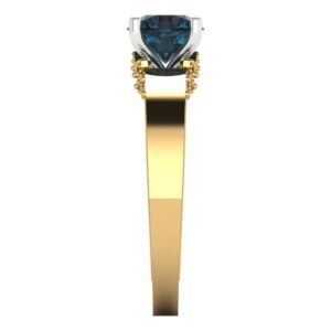 Clara Pucci 1.8 ct Round Cut Solitaire Natural London Blue Topaz Accent Art Deco Bridal Wedding Statement ring 18K 2 tone Gold Size 7