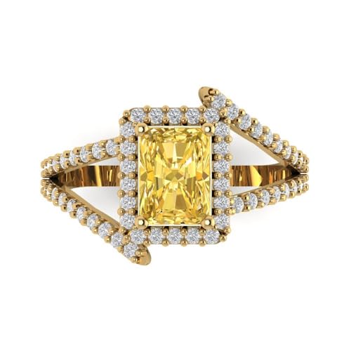 Clara Pucci 2.10ct Emerald Cut Solitaire Halo Natural Yellow Citrine Engagement Promise Anniversary Bridal Ring 18K Yellow Gold 10.5