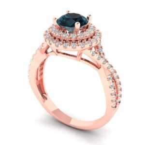 Clara Pucci 1.40 ct Round Cut Solitaire halo Natural London Blue Topaz Engagement Promise Anniversary Bridal Ring 18K Rose Gold 8.5