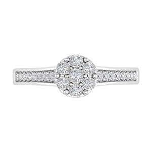 1/5 Carat Diamond Cluster Engagement Ring in 925 Sterling Silver (Ring Size 7.75)