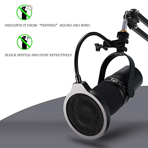 YOUSHARES Pop Filter - 4 Inch 3 Layers Metal Windscreen with Flexible 360° Gooseneck Clip Mic Mask Shield Compatible with Shure MV7 Mic