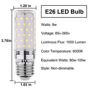 LEKE E26 LED Bulb 80W-100W Equivalent LED Light Bulb 1000Lumen Non-Dimmable E26 Light Bulb 8W 6000K White(4 Pack)