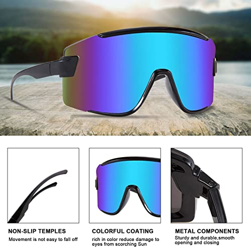 Karsaer Vision Big Shield Wraparound Sunglasses Rave for Men Women Neon Sun Visor Glasses Cycling Ski Shades 80s 90s