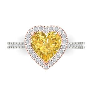 clara pucci 2.46 ct heart cut solitaire w/accent halo natural yellow citrine bridal wedding statement ring 18k 2 tone gold size 6