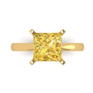 Clara Pucci 3.0 ct Princess Cut Solitaire Natural Yellow Citrine Engagement Bridal Promise Anniversary Ring 18K Yellow Gold Size 5.25