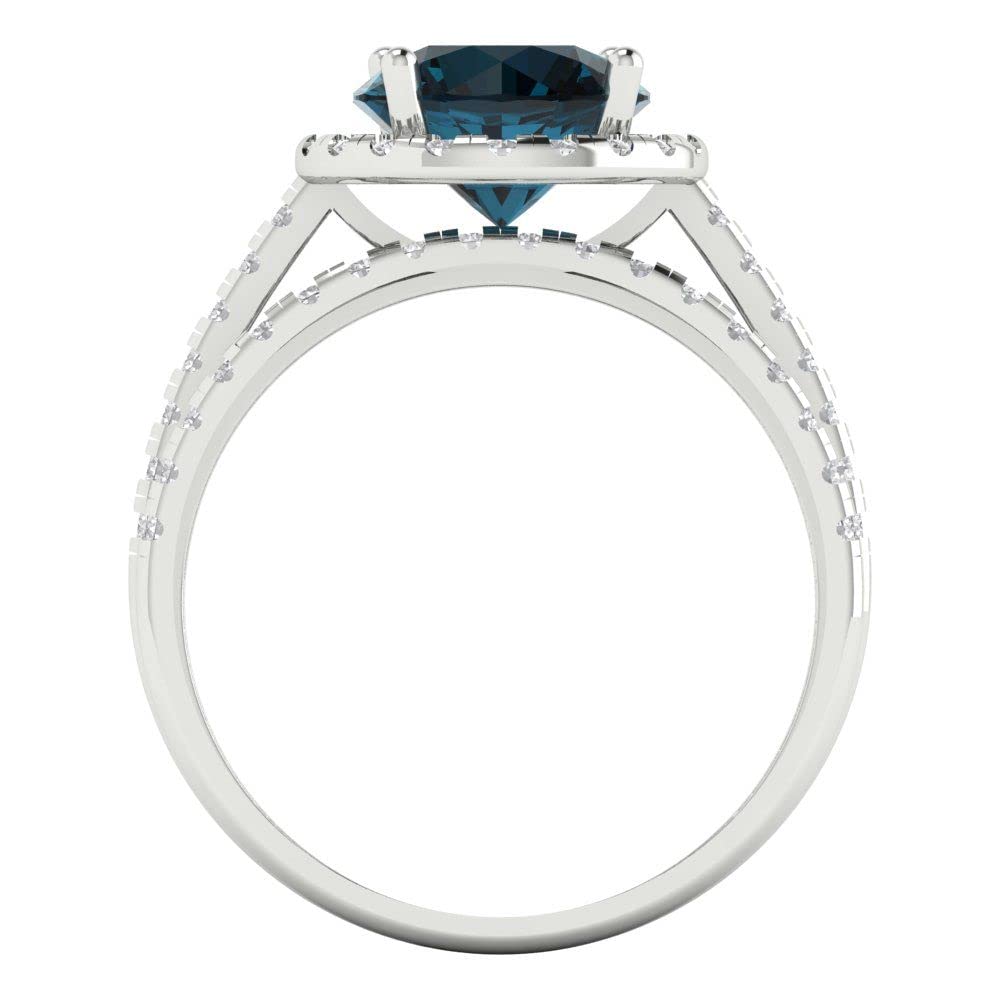 Clara Pucci 2.82ct Round Cut Halo Solitaire Real London Blue Topaz Designer Art Deco Statement Wedding Ring Band Set 18K White Gold 6.5