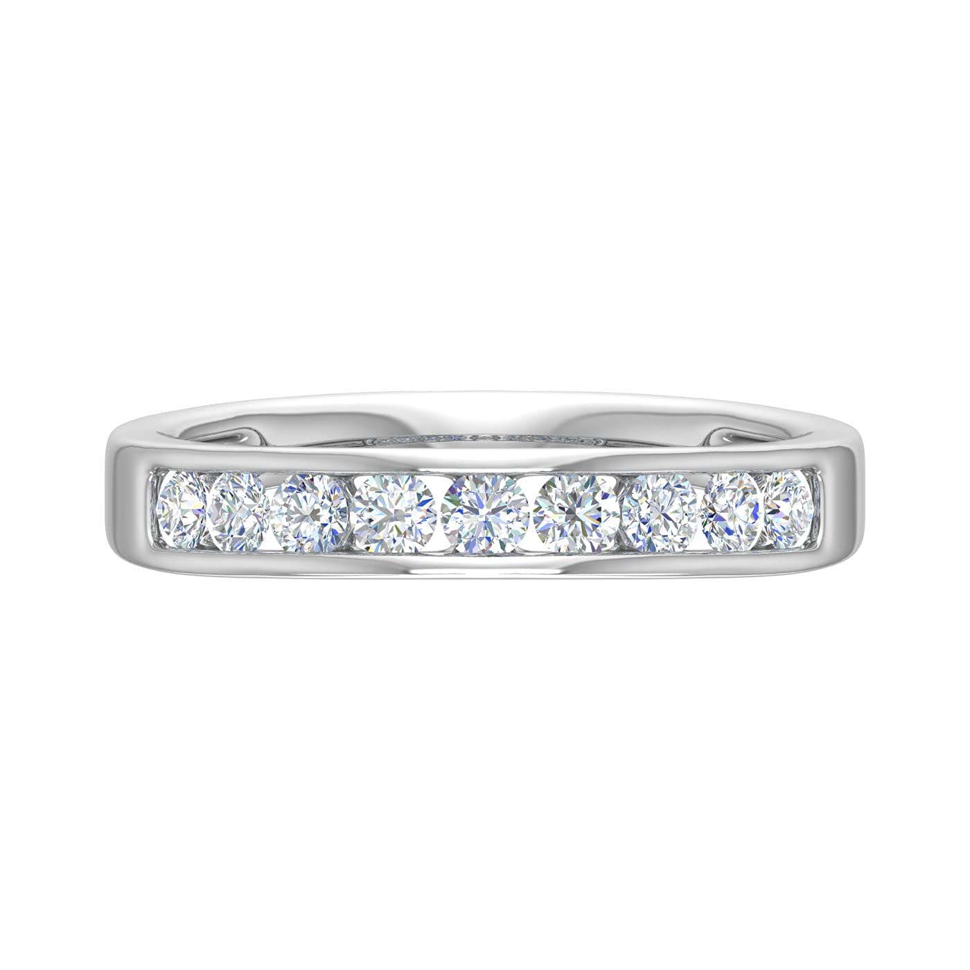 FINEROCK 1/2 Carat Channel Set Diamond Wedding Band Ring in 14K White Gold (Ring Size 5.25)