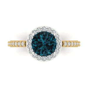 clara pucci 2.40ct round cut solitaire halo natural london blue topaz engagement anniversary bridal ring 18k yellow white gold 5.5