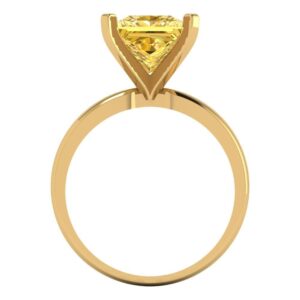 Clara Pucci 3.0 ct Princess Cut Solitaire Natural Yellow Citrine Engagement Bridal Promise Anniversary Ring 18K Yellow Gold Size 5.25