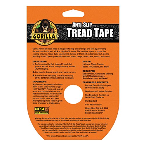 Gorilla Anti-Slip Tread Tape, 2" x 10' Roll, Black, (Pack of 1)