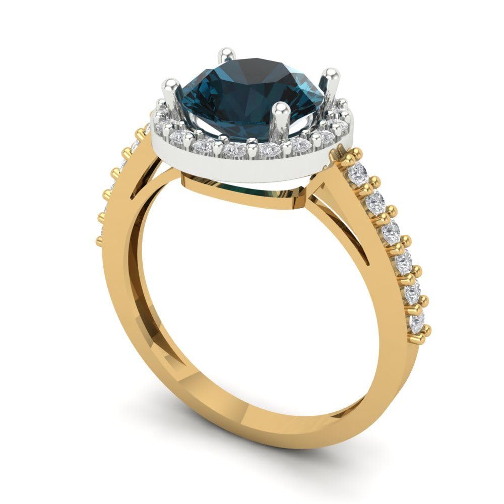 Clara Pucci 2.40ct Round Cut Solitaire Halo Natural London Blue Topaz Engagement Anniversary Bridal Ring 18K Yellow White Gold 5.5