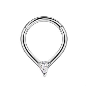 FANSING Surgical Steel Triangular Cubic Zirconia Piercing Rings 16g 8mm Teardrop Ring Hoop