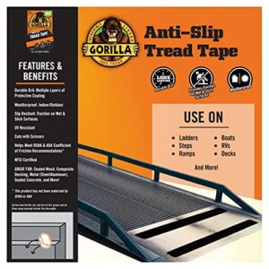 Gorilla Anti-Slip Tread Tape, 2" x 10' Roll, Black, (Pack of 1)