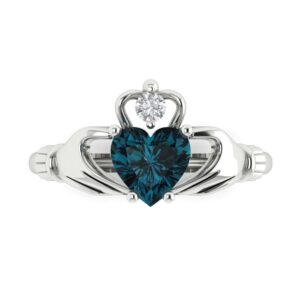 clara pucci 1.65 heart cut irish celtic claddagh solitaire natural london blue topaz wedding statement bridal ring 18k white gold 6.5