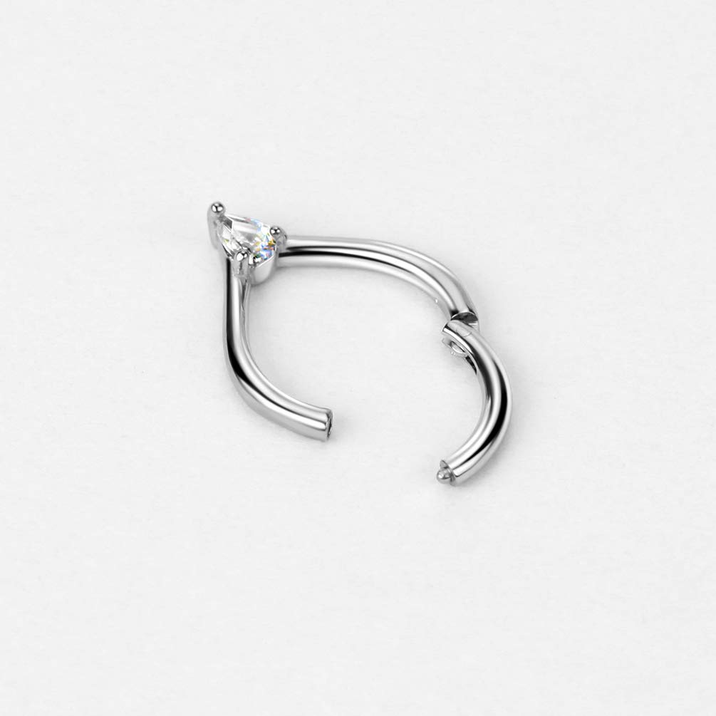 FANSING Surgical Steel Triangular Cubic Zirconia Piercing Rings 16g 8mm Teardrop Ring Hoop