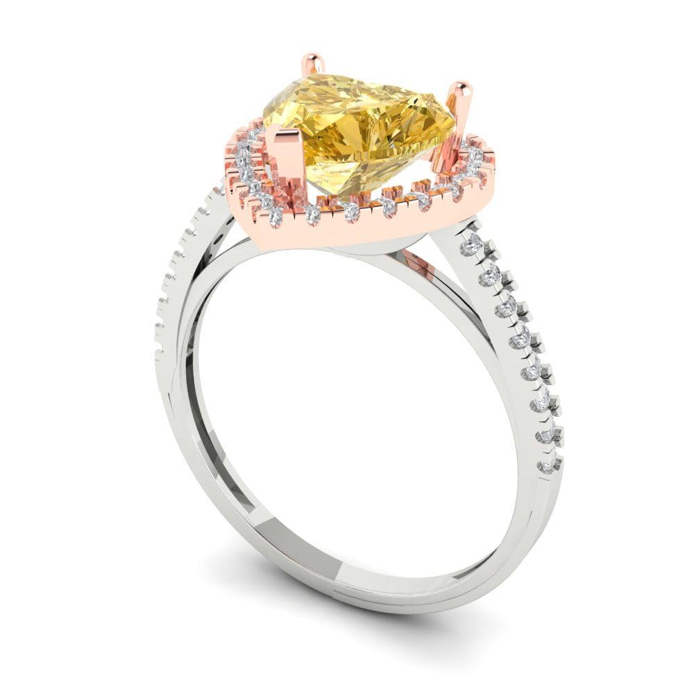 Clara Pucci 2.46 ct Heart Cut Solitaire W/Accent Halo Natural Yellow Citrine Bridal Wedding Statement ring 18K 2 Tone Gold Size 6