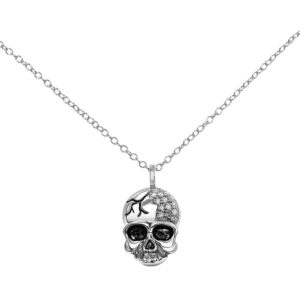 Diamond Skull Necklace for Women 925 Sterling Silver 1/10ct (I-J, I3), 18 inces, by Keepsake