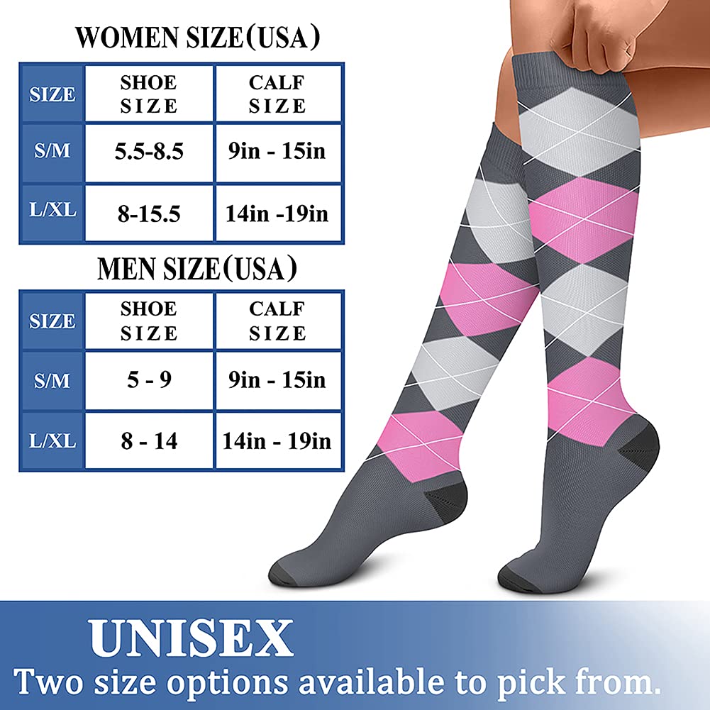 CHARMKING 6 Pairs-Compression Socks for Women & Men Circulation Best Support for Nurses, Running, Athletic,Flight Travel (Multi 22,L/XL)