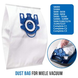 Replacement AirClean 3D Efficiency Dust Bag for Miele Type GN vacuum bags Compatible with Miele S2, S5, S8, Classic C1, Complete C2 and Complete C3 Series (6 Bags & 2 Filters)