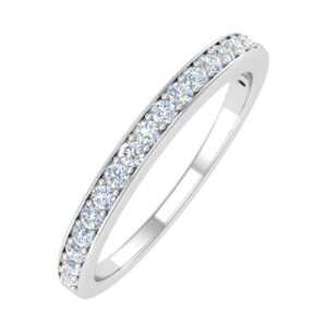 Women's 14K White Gold Round Diamond 1/4 Carat TCW Pave Set Wedding Band Eternity Ring 2.2 mm, 0.25 Ct IGI Certified Natural Diamond, Ring Size 8.75