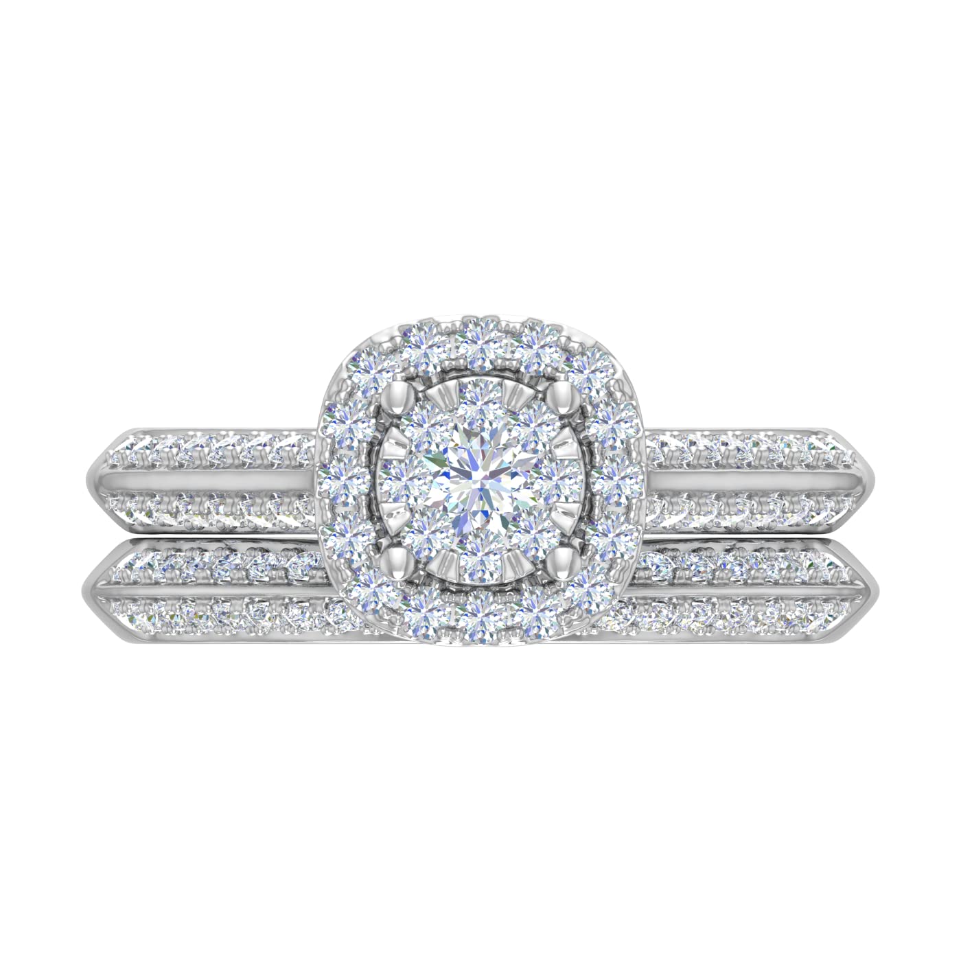 FINEROCK 3/4 Carat Halo Diamond Bridal Ring Set in 14K White Gold (Ring Size 8.25)