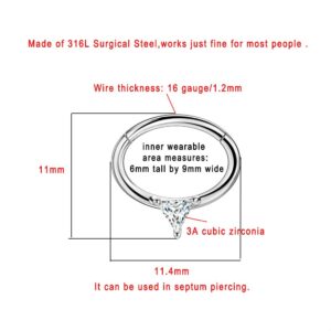 FANSING Surgical Steel Triangular Cubic Zirconia Septum Clicker Silver Septum Piercing Rings 16g Septum Jewelry 8mm Oval Septum Ring Hoop