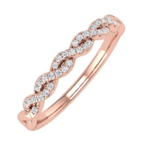 FINEROCK 1/10 Carat Twisted Diamond Wedding Band Ring in 10K Rose Gold (Ring Size 4.75)