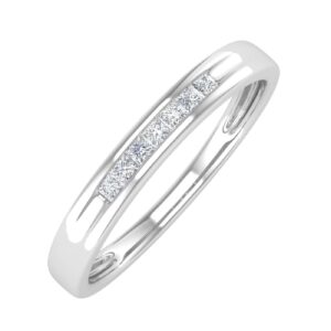 FINEROCK 1/10 Carat Channel Set Diamond Wedding Anniversary Ring in 14K White Gold (Ring Size 9.25) (I1-I2 Clarity)