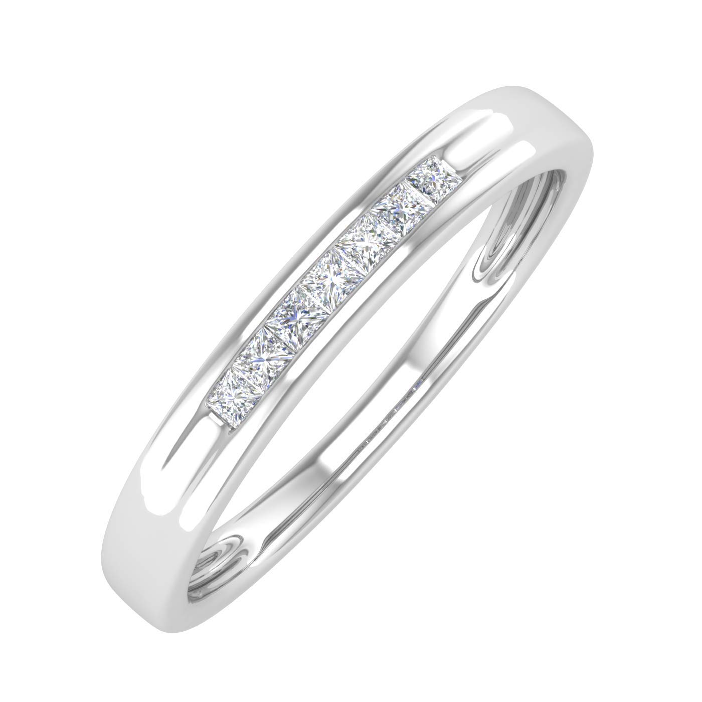 FINEROCK 1/10 Carat Channel Set Diamond Wedding Anniversary Ring in 14K White Gold (Ring Size 9.25) (I1-I2 Clarity)