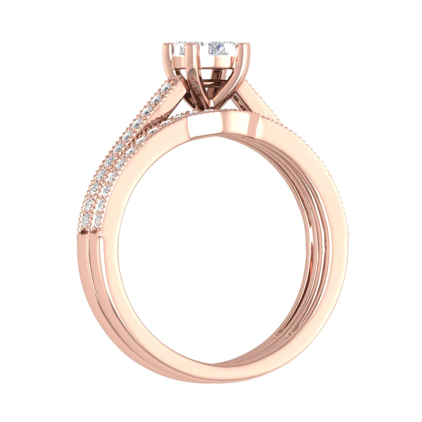 FINEROCK 0.40 Carat Diamond Bridal Ring Set in 10K Rose Gold (Ring Size 5.25)