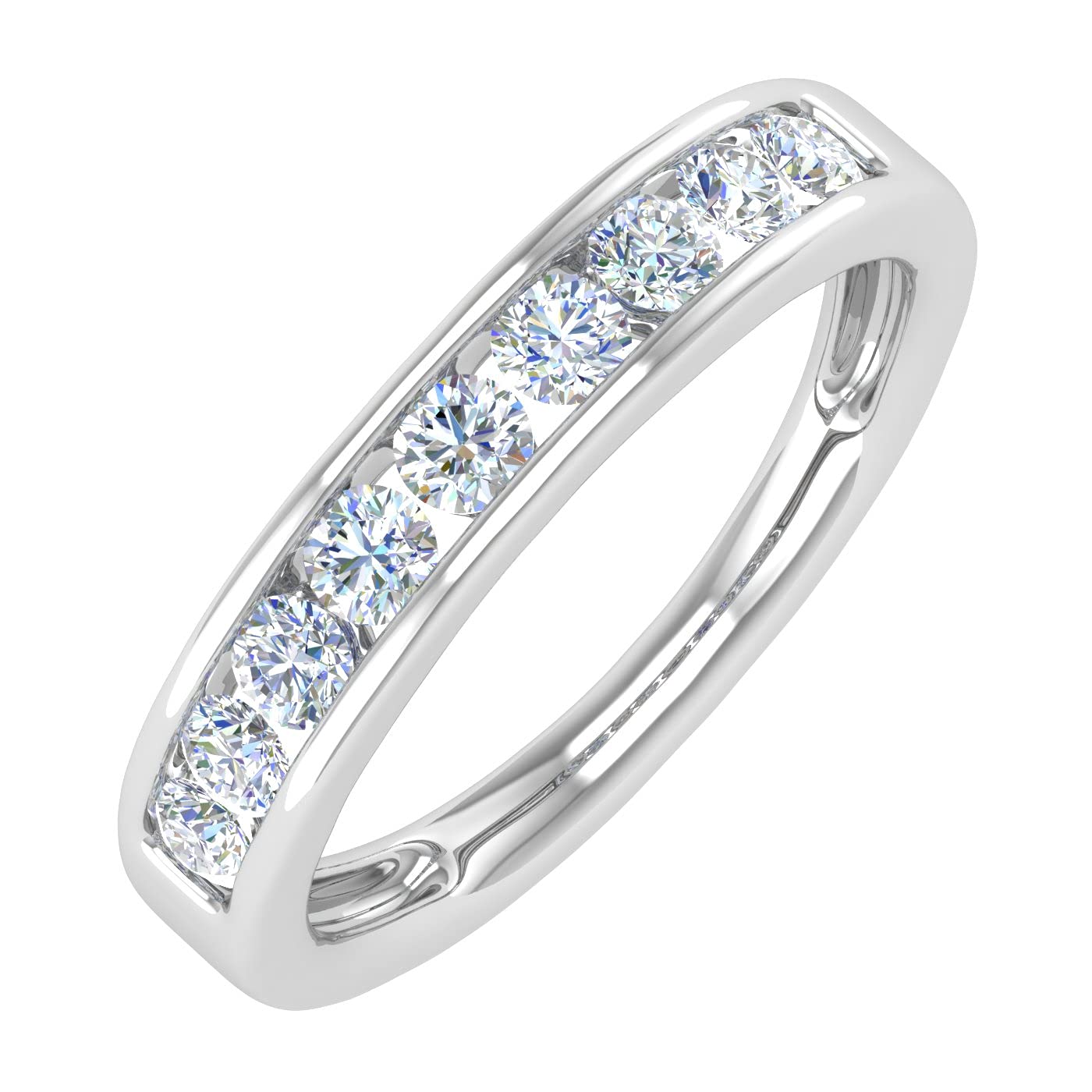 FINEROCK 1/2 Carat Channel Set Diamond Wedding Band Ring in 14K White Gold (Ring Size 5.25)