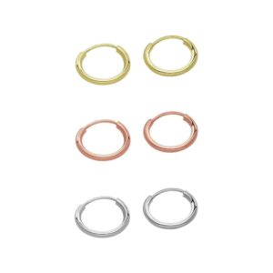 3 Pair Set 14k Gold Endless Hoop Earrings, 10mm (tri-color-gold)